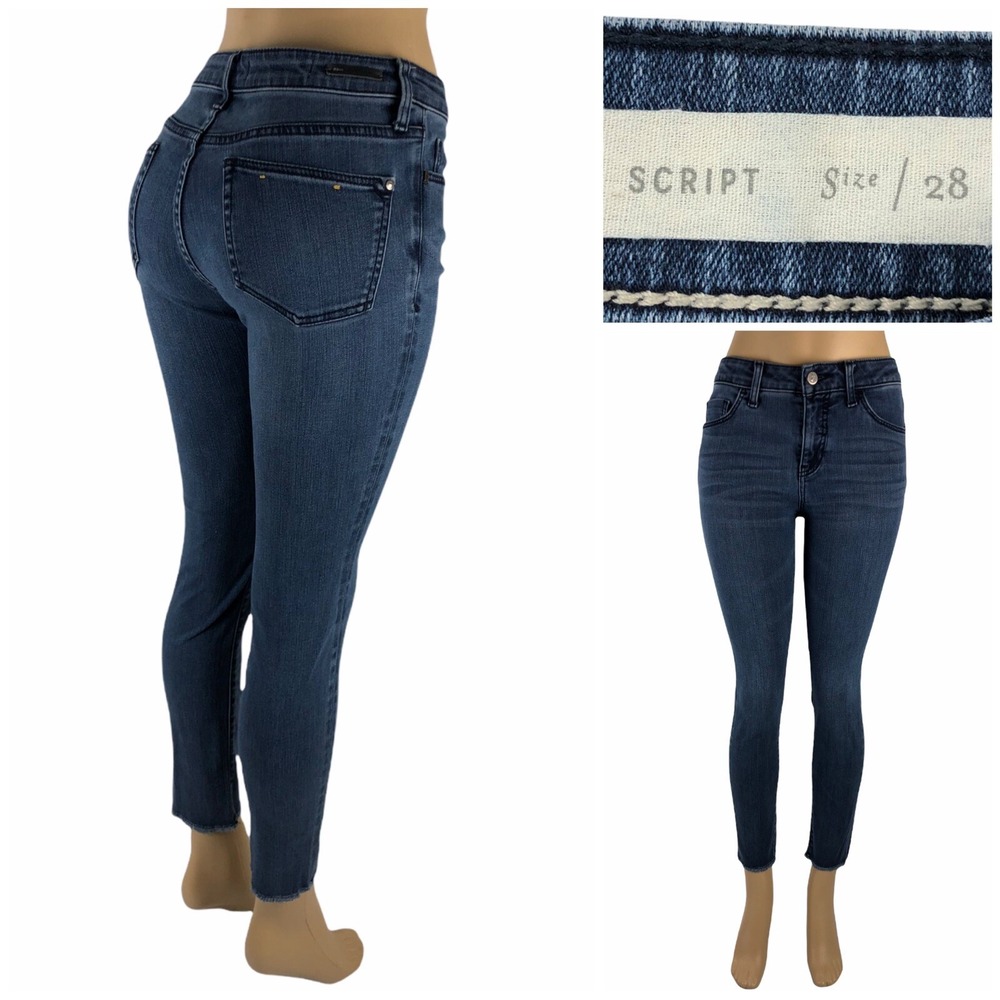 Pilcro And The Letterpress Script 28 X 28 Skinny Jeans Dark Wash Denim Raw Hem